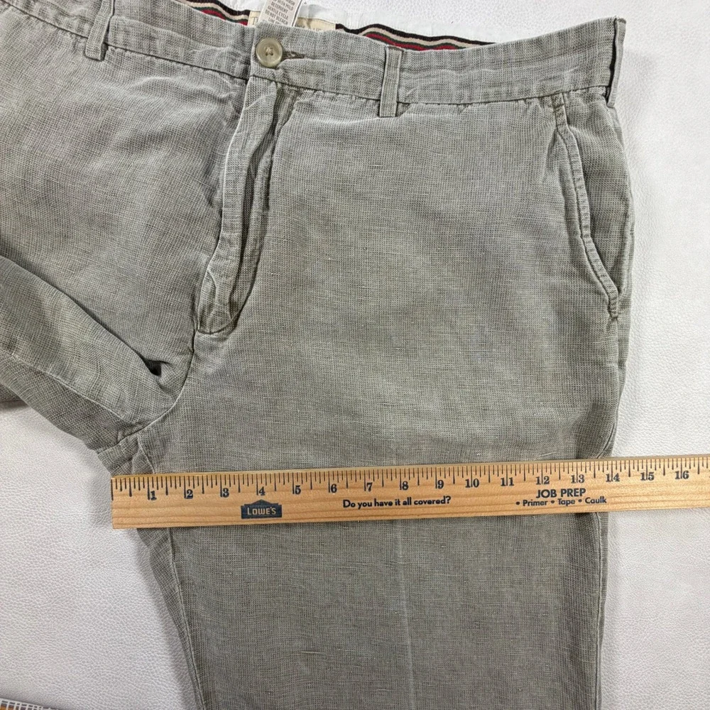 The Territory Ahead Mens 38x28 Linen Silk Blend Pants Khaki Flat Front Vintage